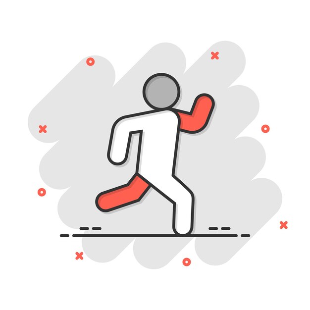 Vector ejecutar icono de personas en estilo cómico ilustración de vector de dibujos animados de salto sobre fondo blanco aislado concepto de negocio de efecto de salpicadura de fitness