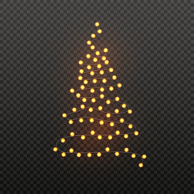 Ejemplo del árbol de Navidad hecho encendiendo la guirnalda en negro transparente. Cartel de navidad.
