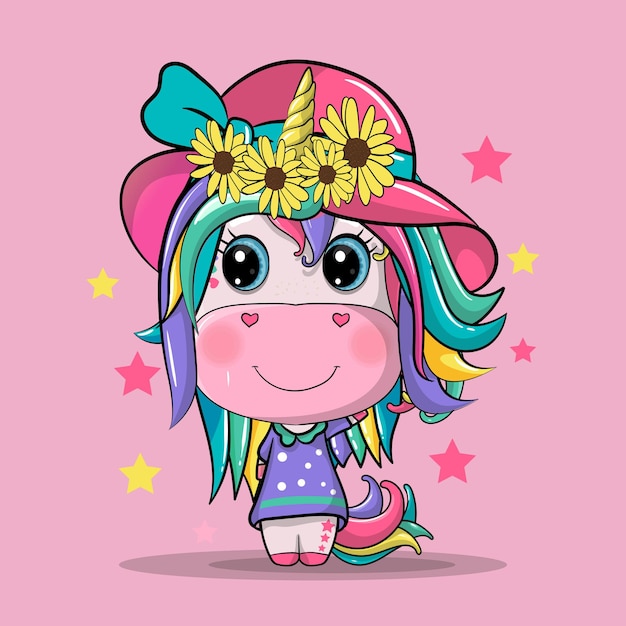 Ejemplo dibujado mano linda de la historieta de la muchacha del unicornio. Se puede utilizar para estampado de camisetas, diseño de moda para niños, tarjeta de invitación para baby shower.