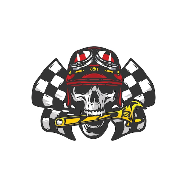 Ejemplo del diseño del vector de la mascota del logotipo del taller del cráneo