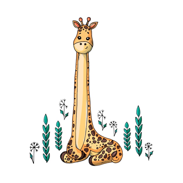 Ejemplo de la historieta del color del vector de una jirafa.