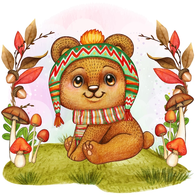 Ejemplo lindo del bebé del oso de la acuarela