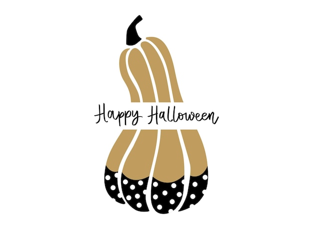 Vector ejemplo lindo de la calabaza del vector de halloween. símbolo de otoño de dibujos animados aislado sobre fondo blanco. feliz halloween frase de letras dibujadas a mano.