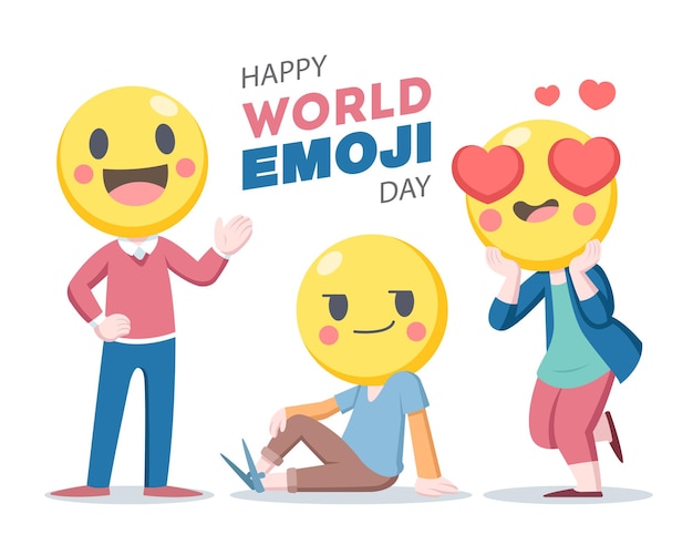 Vector ejemplo lindo de la historieta del día mundial del emoji del estilo