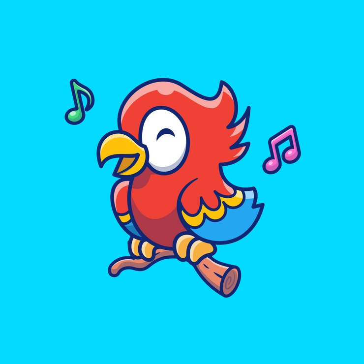 Vector ejemplo lindo del icono del canto del pájaro del loro. personaje de dibujos animados de la mascota del pájaro. concepto de icono animal aislado