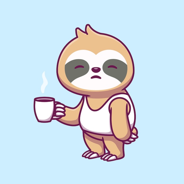 Ejemplo lindo del icono de la historieta del café de la taza de holidng de sleepy sloth.