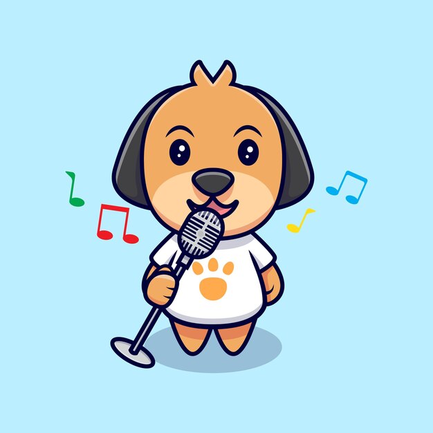 Ejemplo lindo del icono de la historieta del canto del perro. Estilo de dibujos animados plana