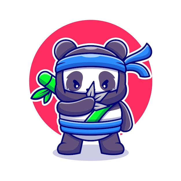 Ejemplo lindo del icono de la historieta de la panda ninja. icono de mascota animal aislado. estilo de dibujos animados plana