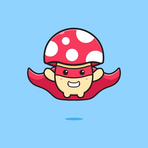 Ejemplo lindo del icono de la historieta del superhéroe de la seta. Diseño de estilo de dibujos animados plano aislado