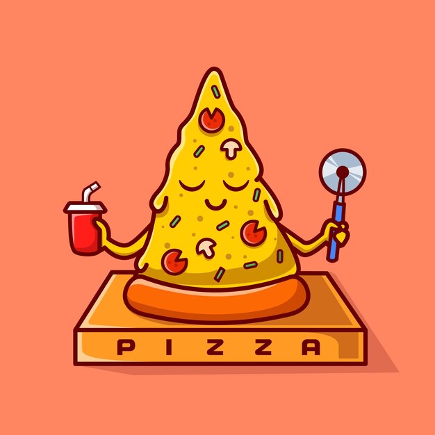 Ejemplo lindo del icono del vector de la historieta de la meditación del yoga de la pizza. concepto de icono de deporte de alimentos aislado vector premium. estilo de dibujos animados plana