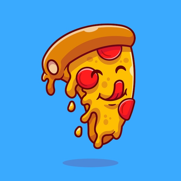 Ejemplo lindo del icono del vector de la historieta de la rebanada de la pizza. Concepto de icono de objeto de comida aislado Vector Premium. Estilo de dibujos animados plana