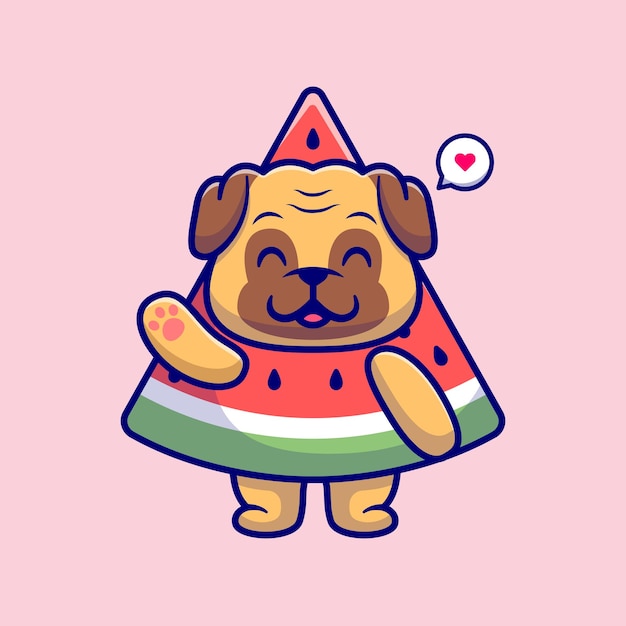 Ejemplo lindo del icono del vector de la historieta de la sandía del perro del barro amasado. Animal Fruta Icono Concepto Aislado Premium