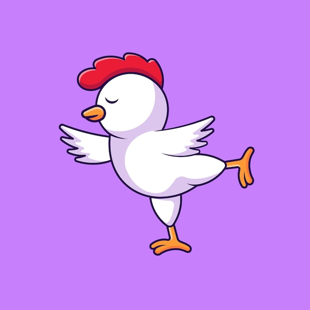 Ejemplo lindo de los iconos del vector de la historieta del yoga del pollo.