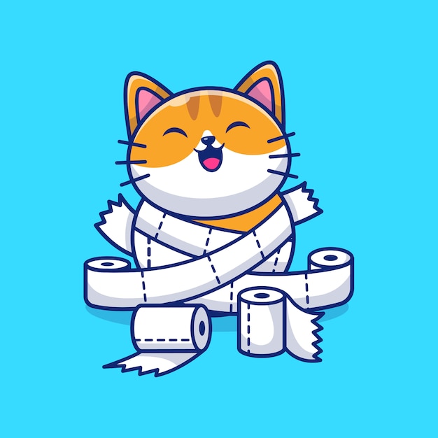 Ejemplo lindo del papel higiénico del juego del gato. personaje de dibujos animados de la mascota. animal aislado