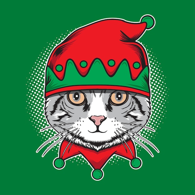 Ejemplo lindo del sombrero del duende del desgaste de la navidad del gato