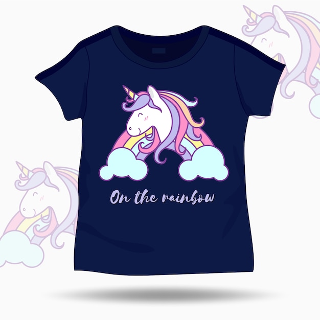 Ejemplo lindo del unicornio en plantilla de los niños de la camiseta