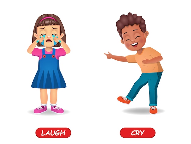 Ejemplo de palabra de adjetivos opuestos para niños. aislado en blanco