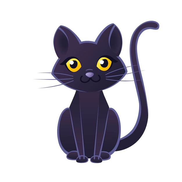 Vector ejemplo plano adorable lindo del vector del diseño animal de la historieta del gato negro en el fondo blanco.