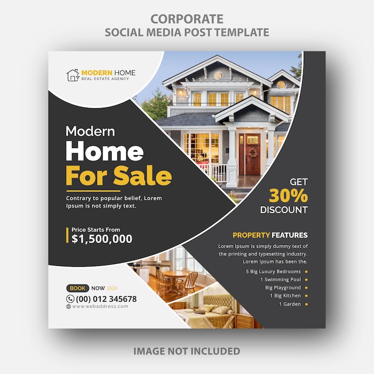 Ejemplo de plantilla de banner web de publicación de redes sociales de Instagram de hogar moderno inmobiliario de lujo dinámico