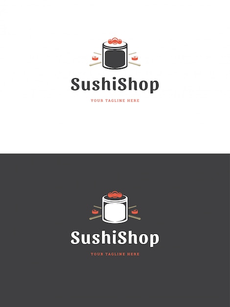Ejemplo del vector de la plantilla del logotipo del emblema del restaurante de sushi