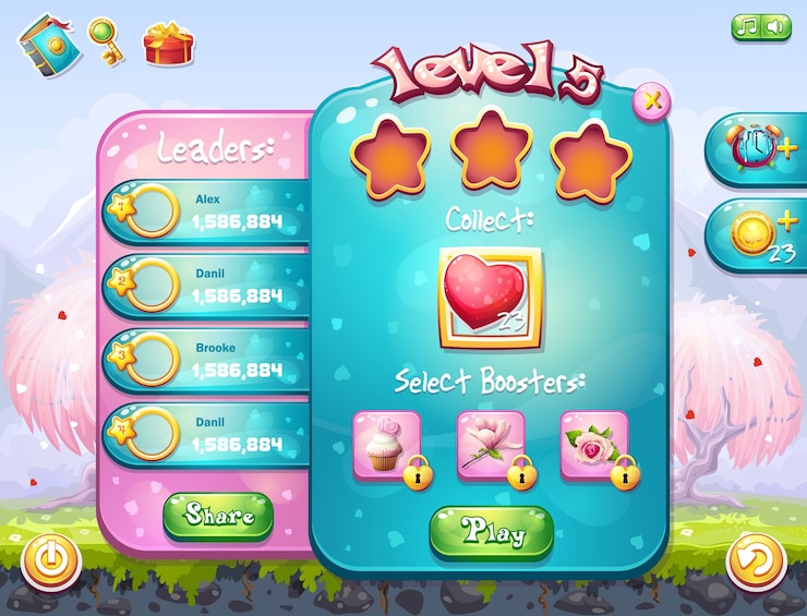 Vector ejemplo de la ventana del juego para la tarea de un juego de computadora sobre el tema del día de san valentín