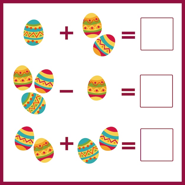 Vector ejemplos matemáticos con huevos de pascua para niños pequeños