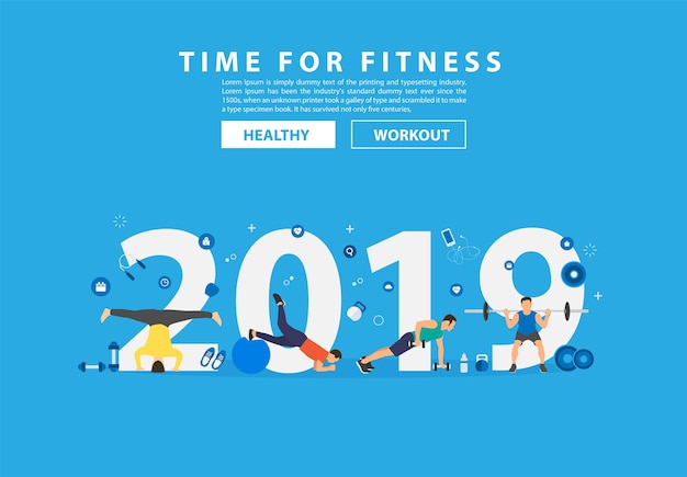 Ejercicio de concepto de fitness de año nuevo 2019