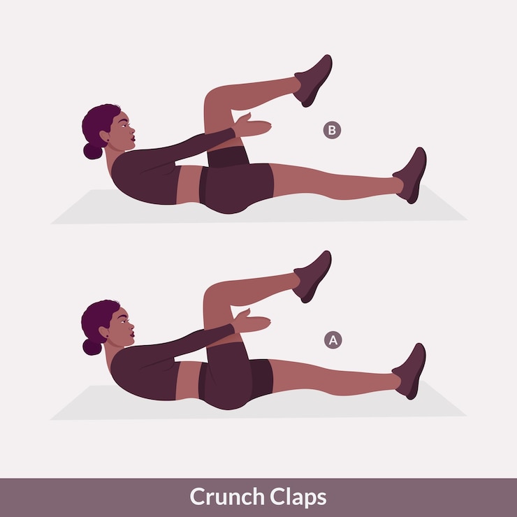 Vector ejercicio crunch claps ejercicio femenino ejercicio físico aeróbico y ejercicios