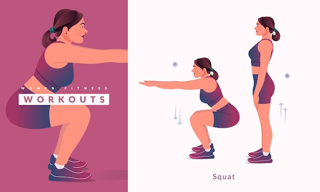 Ejercicio en cuclillas Mujer entrenamiento fitness aeróbicos y ejercicios