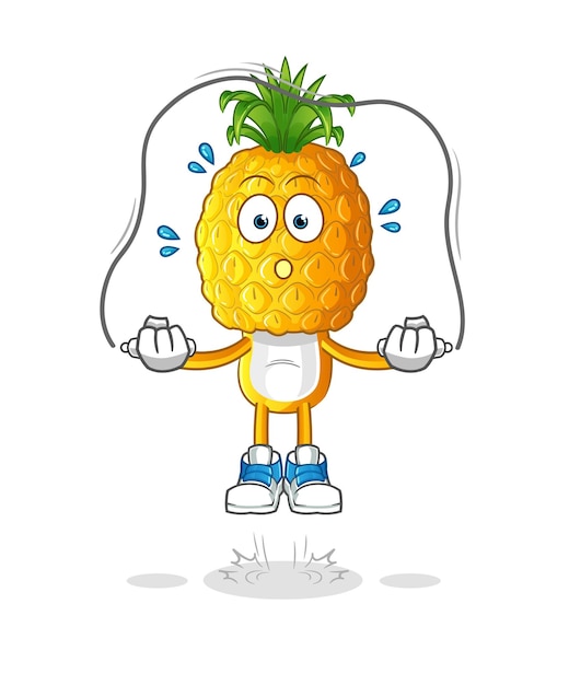 ejercicio de cuerda de saltar de dibujos animados de cabeza de piña. vector de caracteres