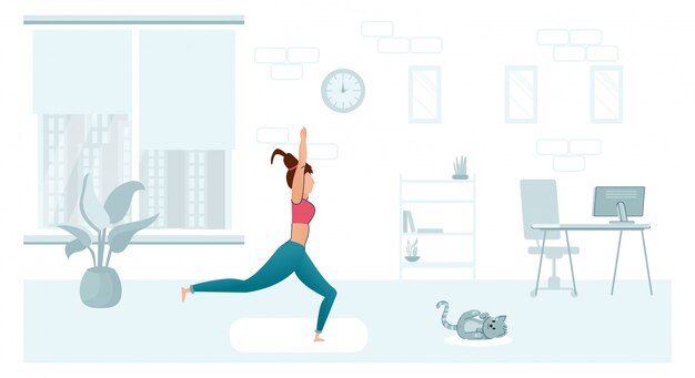 Ejercicio deportivo en casa. Fitness Workout Yoga Ejercicio Mujer.