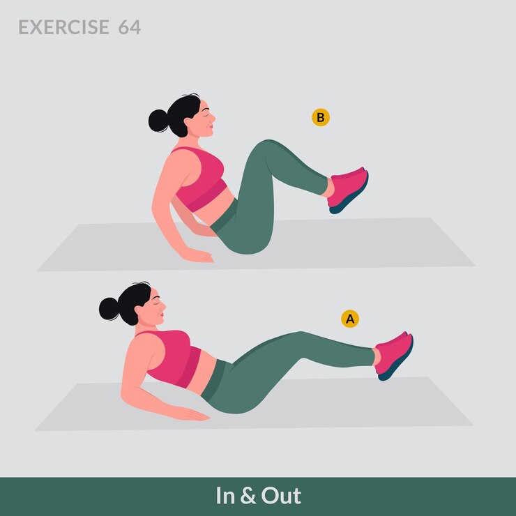 Vector ejercicio de entrada y salida, entrenamiento de mujer, aeróbic y ejercicios.