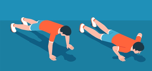 Ejercicio de flexión en el suelo Atlético Hombre empujando desde el suelo