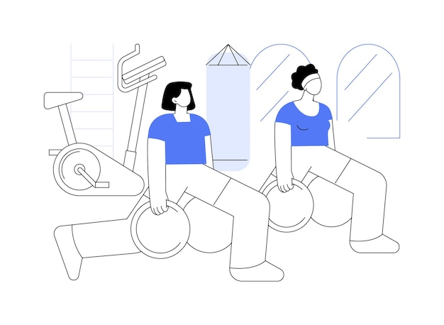 Ejercicio de gimnasio ilustraciones vectoriales de dibujos animados aislados