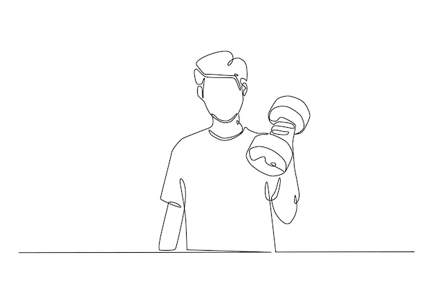 Ejercicio de hombre usando barra de dibujo continuo de una línea