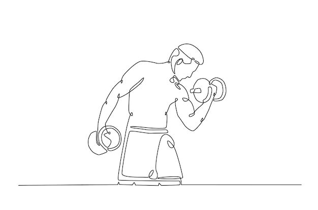 Ejercicio de hombre usando barra de dibujo continuo de una línea