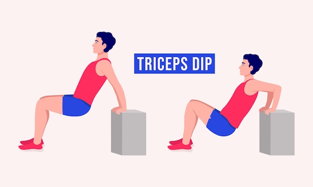 Ejercicio de inmersión de tríceps Ejercicio de mujer fitness aeróbico y ejercicios