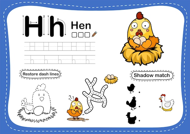 Ejercicio de letra del alfabeto con vocabulario de dibujos animados