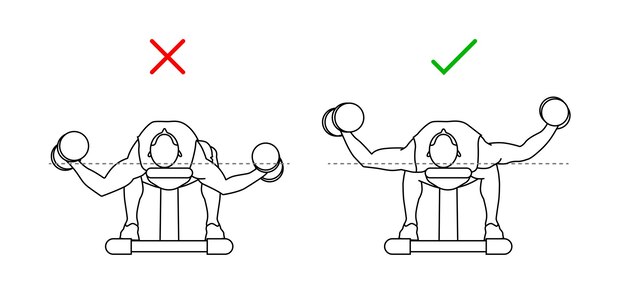 Vector ejercicio de pesas en el pecho con manivela posición correcta ejercicio pectoral aberturas de brazos con pesas gimnasio