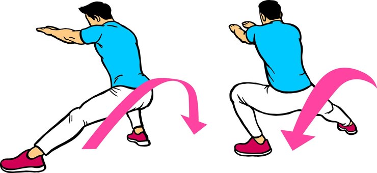 Vector ejercicio de pies para fortalecer los músculos de los muslos y las nalgas.