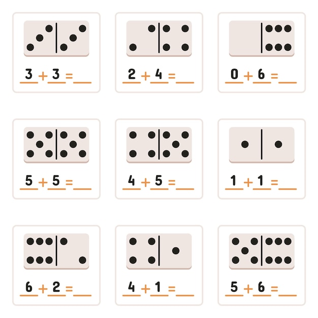 Vector ejercicios matemáticos con piezas de dominó