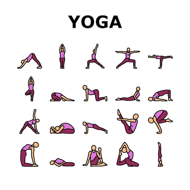 ejercicios de yoga deporte salud iconos conjunto vector