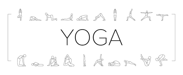 ejercicios de yoga deporte salud iconos conjunto vector