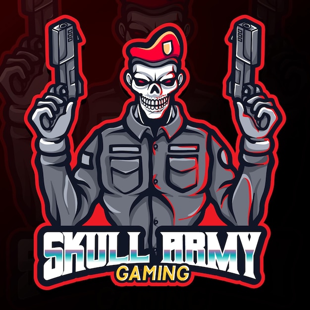 ejército de calaveras sosteniendo armas ilustración de logo de esport de juegos