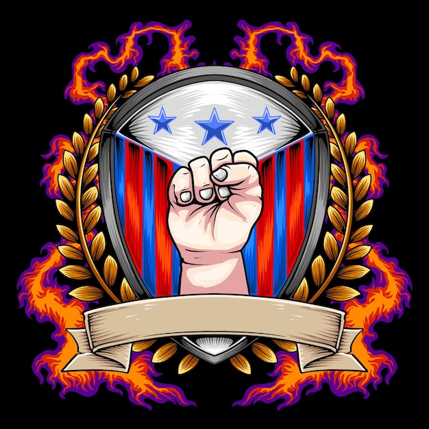 Ejército de EE. UU. con puño valiente y logotipo de escudo