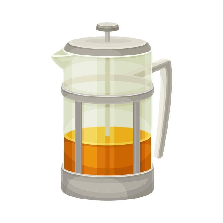 Vector la elaboración del té en la tetera o la tetera de la prensa de vidrio como preparación de bebidas aromáticas calientes ilustración vectorial de primer plano
