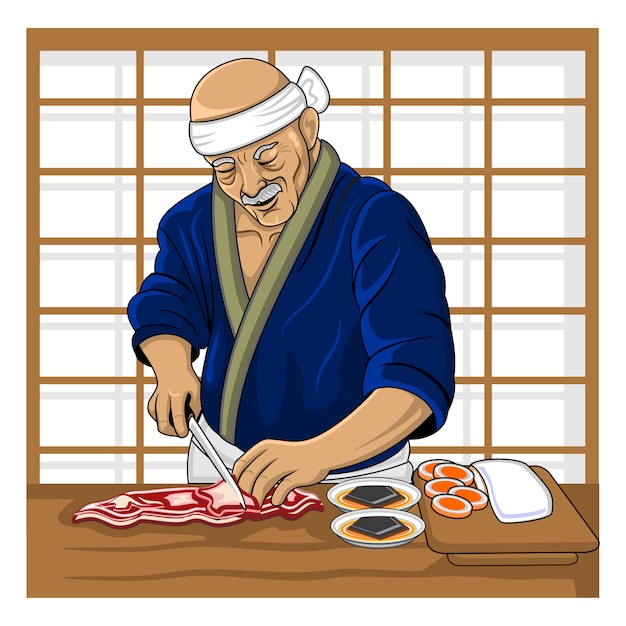 Vector elder chef japonés