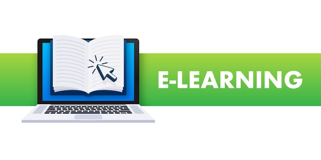 Elearning Banner de concepto de educación en línea Cursos de capacitación en línea Tutoriales Ilustración vectorial