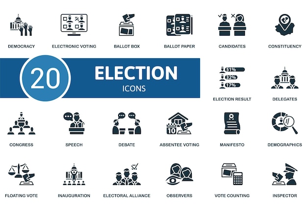 Vector elección establece iconos creativos democracia votación electrónica