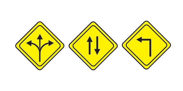 Elección entre tres iconos de carreteras Colección de flecha direccional de tres caminos Dirección de la carretera de ramificación